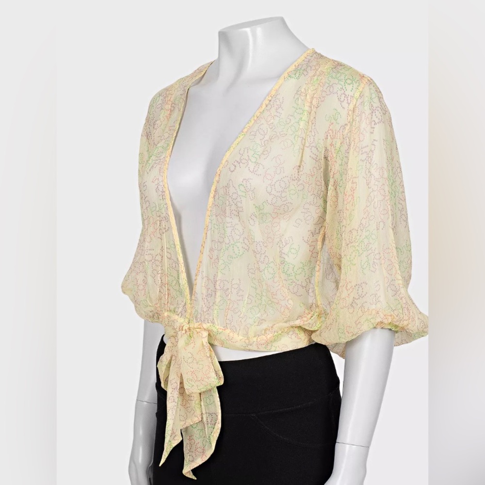 NWT Chanel Sheer Tie-Front Top - Yellow